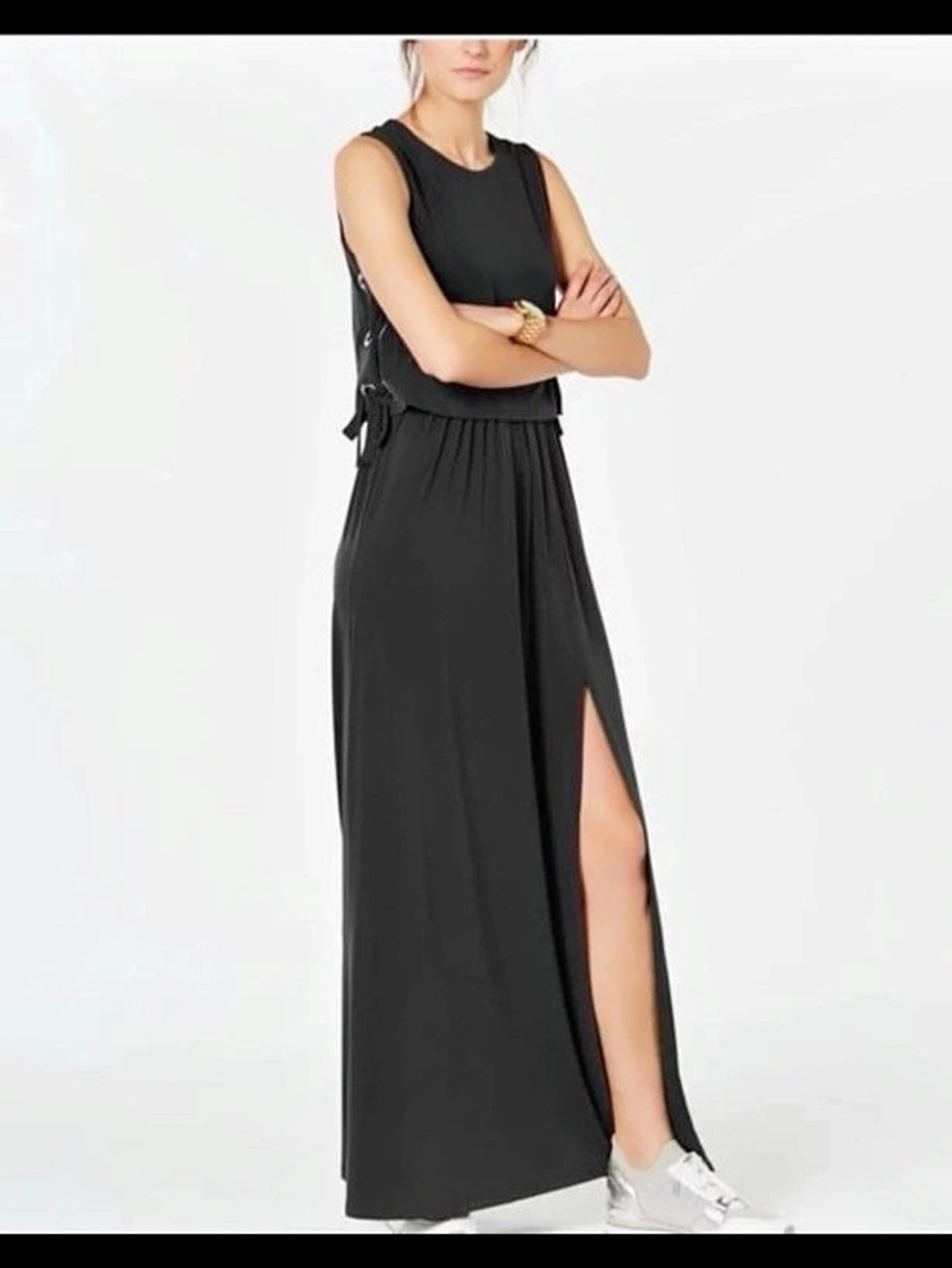 NWT Michael Kors Black Grommet Laced Sleeveless Maxi Dress Size XS $140 Retail